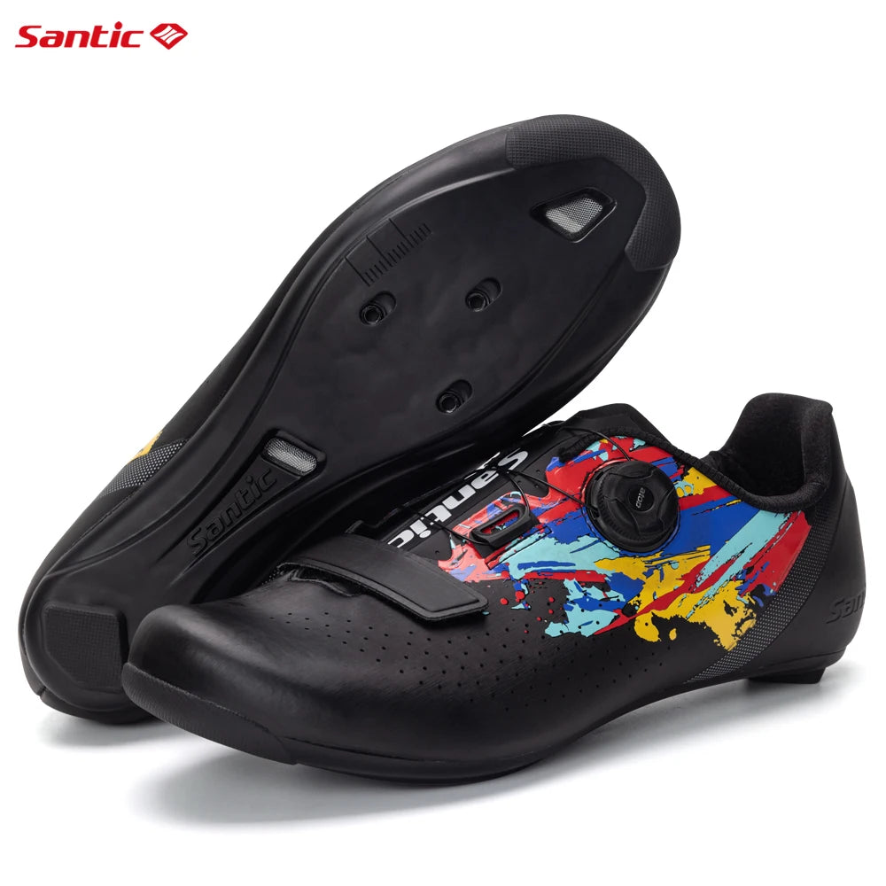 Santic Mens Cycling Shoes 2025 New Glass Fiber Nylon Sole Outdoor Pro Road Racing Shoes Auto-lock Road Riding Bicycle Sneakers