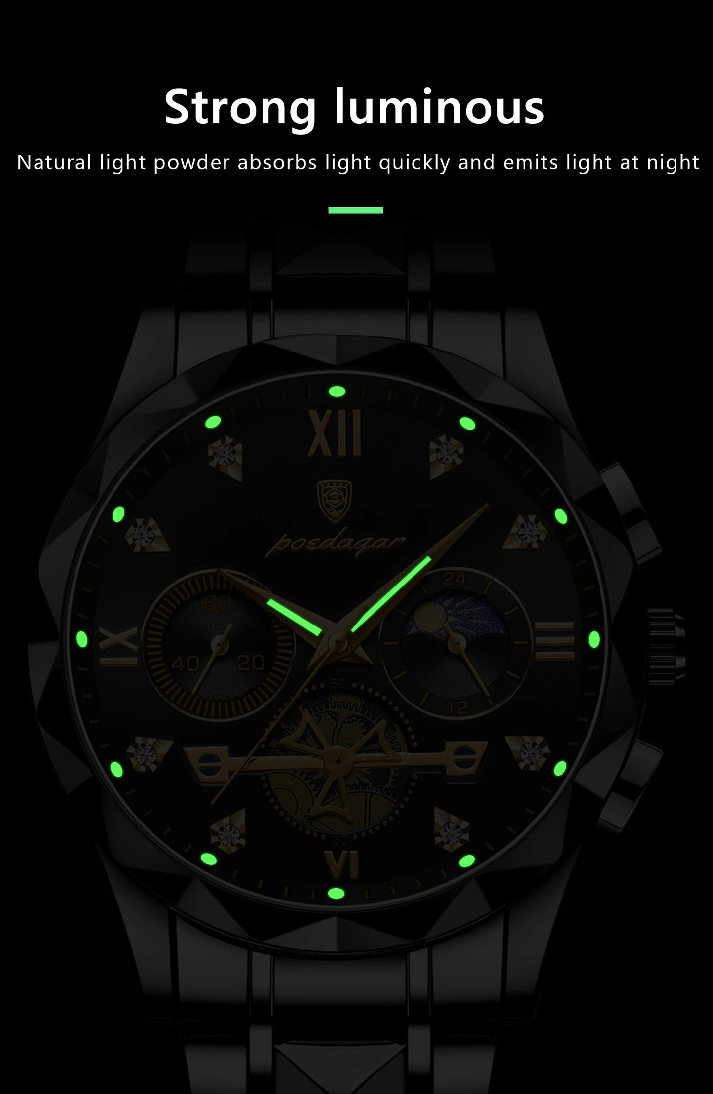 POEDAGAR Top High Quality Man Wristwatch Stainless Steel Chronograph Business Men Watch Waterproof Luminous Quartz Men's Watches