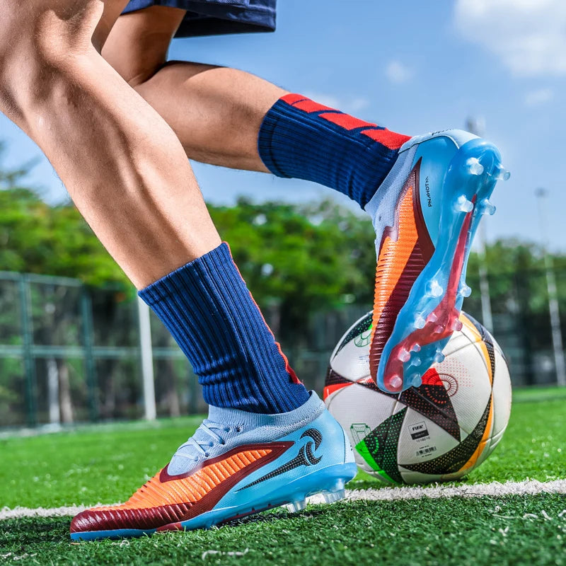 Nouvelles chaussures de football pour hommes, crampons longs antidérapants et respirants pour le sport en extérieur, idéales pour l'entraînement et les matchs, confortables pour adultes