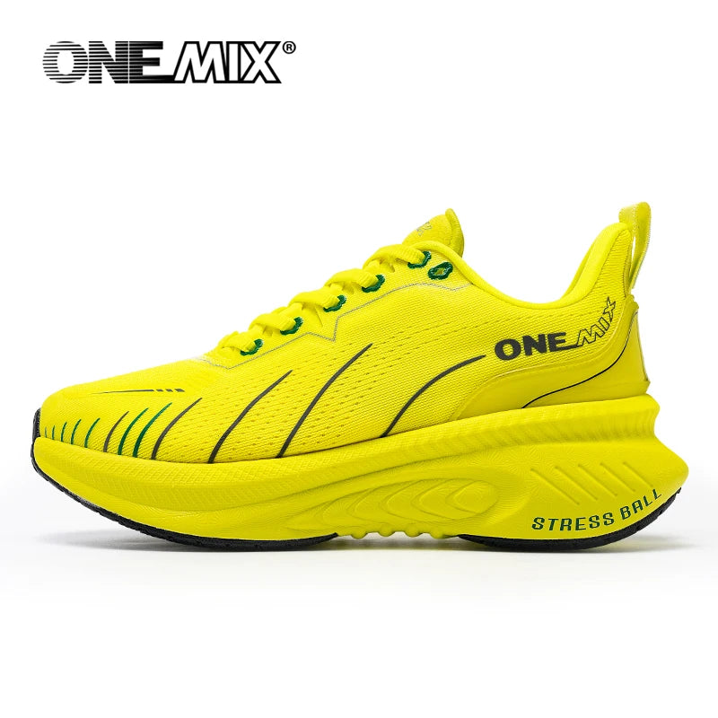 ONEMIX Nye løbesko med støddæmpning til mænd, velegnede til tunge løbere, snøresko til sport, kvinder, skridsikre udendørs atletiske herresneakers