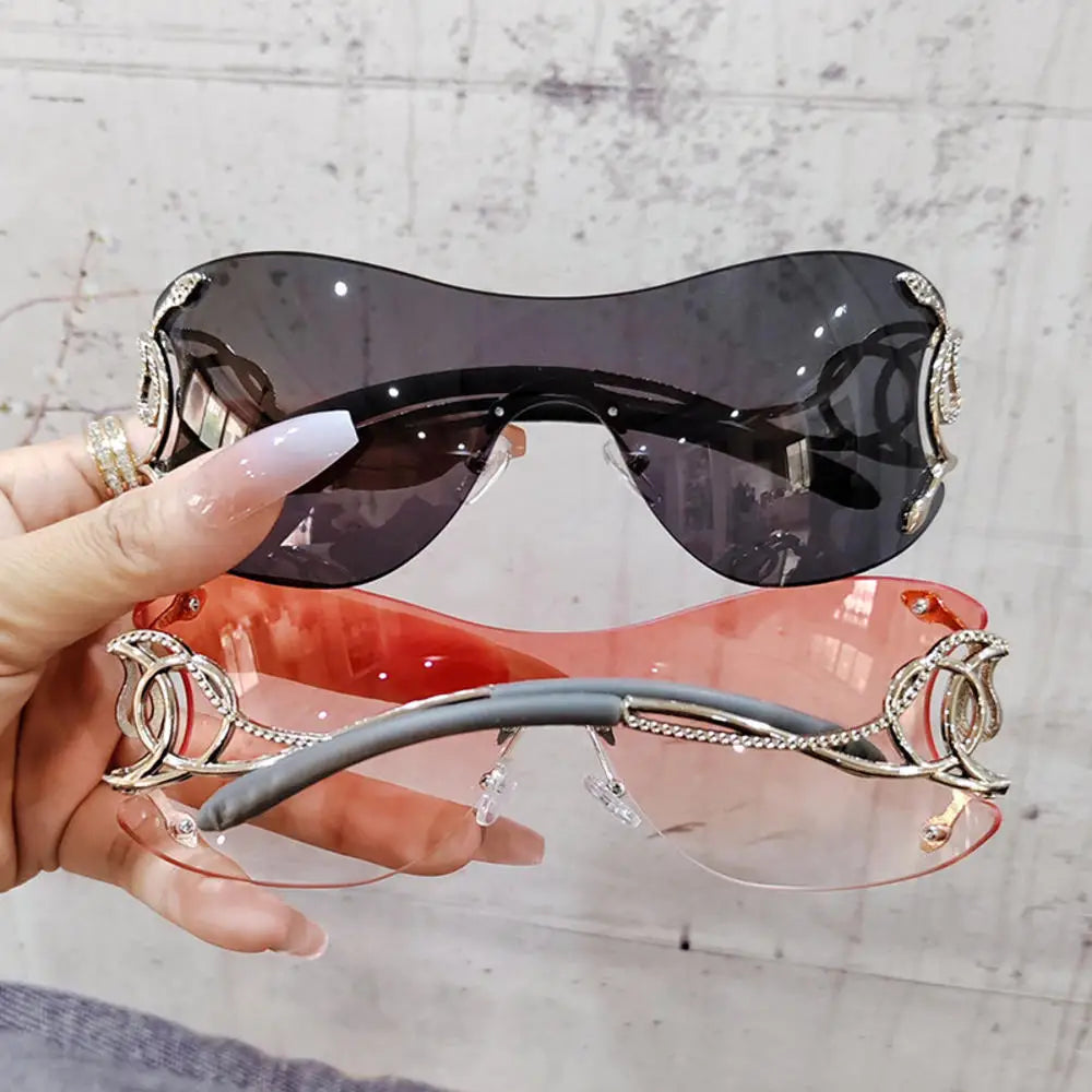 KLASSNUM Y2K Vintage Women's Luxury Sunglasses Gradient SunGlasses Men Rimless Pilot Goggles Uv400 Unisex Glasse for Spicy Girl