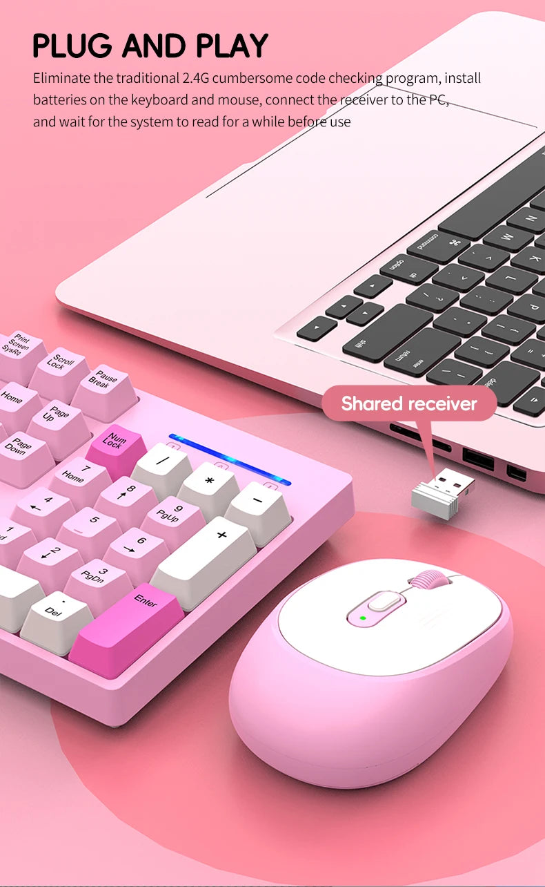 Conjunto Teclado e Rato Sem Fios NexusClick para Gaming e Escritório, Poupança de Energia Inteligente, Tamanho Completo, 104 Teclas, 1600DPI Ajustável, USB para Portátil e PC