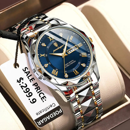 Montre homme POEDAGAR Business Luxury, étanche, en acier inoxydable, lumineuse, avec date et jour de la semaine, style sport, à quartz.