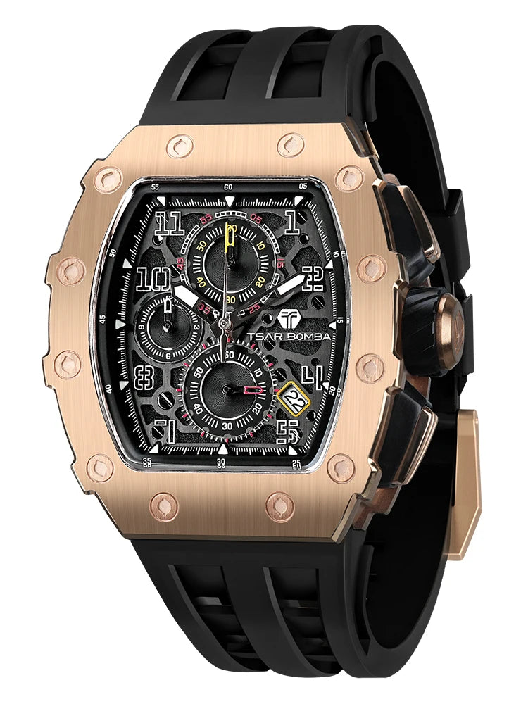 Reloj TSAR BOMBA para hombre, marca de lujo, diseño tonneau, impermeable, de acero inoxidable, reloj de pulsera de moda rectangular para hombre