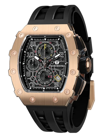 Reloj TSAR BOMBA para hombre, marca de lujo, diseño tonneau, impermeable, de acero inoxidable, reloj de pulsera de moda rectangular para hombre