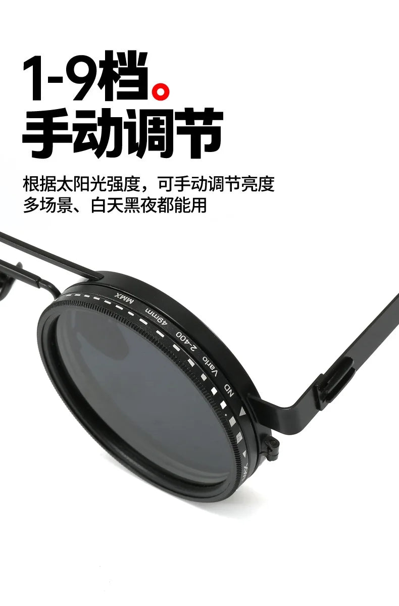 KLASSNUM Adjustable Sunglasses Men Nd Filter Glasses ND9 Speed Dimming Sun Glasses Round Polarized Fishing Driving Eyewear 2026