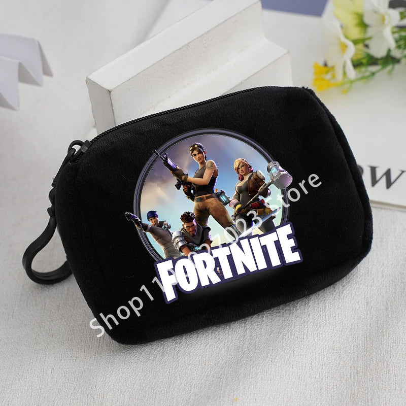 Portamonete in peluche Fortnite per bambini e bambine, portafoglio portatile carino e alla moda, borsa porta carte d’identità in stile cartoon e anime, regalo di compleanno per bambini