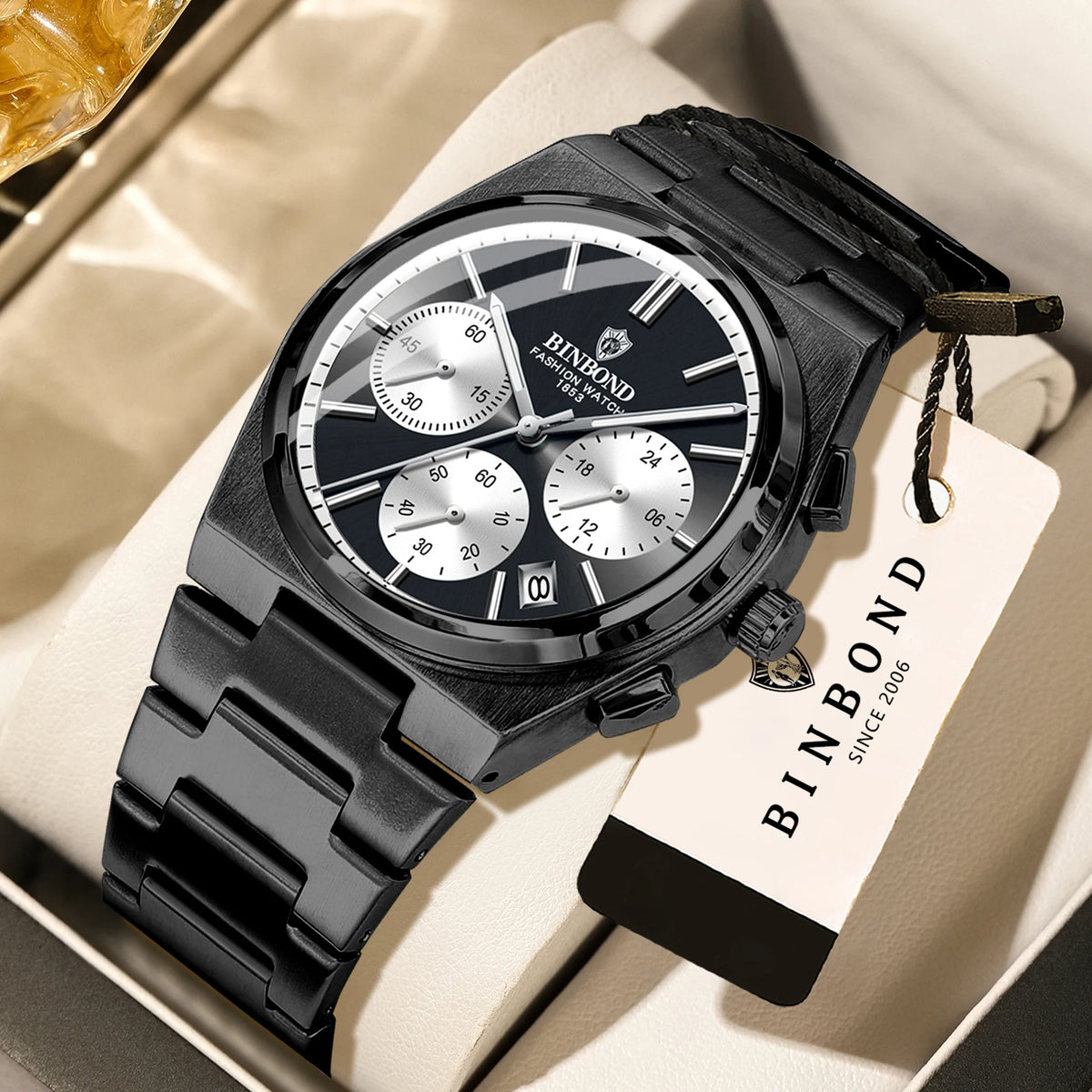 BINBOND Accurate Quartz Men’s Watch – Robust, Automatic Date, Chronograph, Luminous, Water-Resistant, Luxury Casual Men’s Watch – Reloj