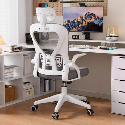 Chaise de bureau pour ordinateur, chaise de bureau ergonomique pour jeux, réglable en hauteur, pivotante, inclinable, avec soutien lombaire, appui-tête et dossier en maille.