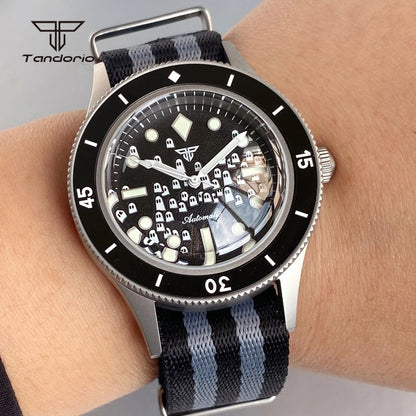 Tandorio Domed Sapphire 40mm Mechanical 50-Fathoms Style Diver Fashion Automatic Men Watch Miyota8215/PT5000 Luminous Ghost Dial
