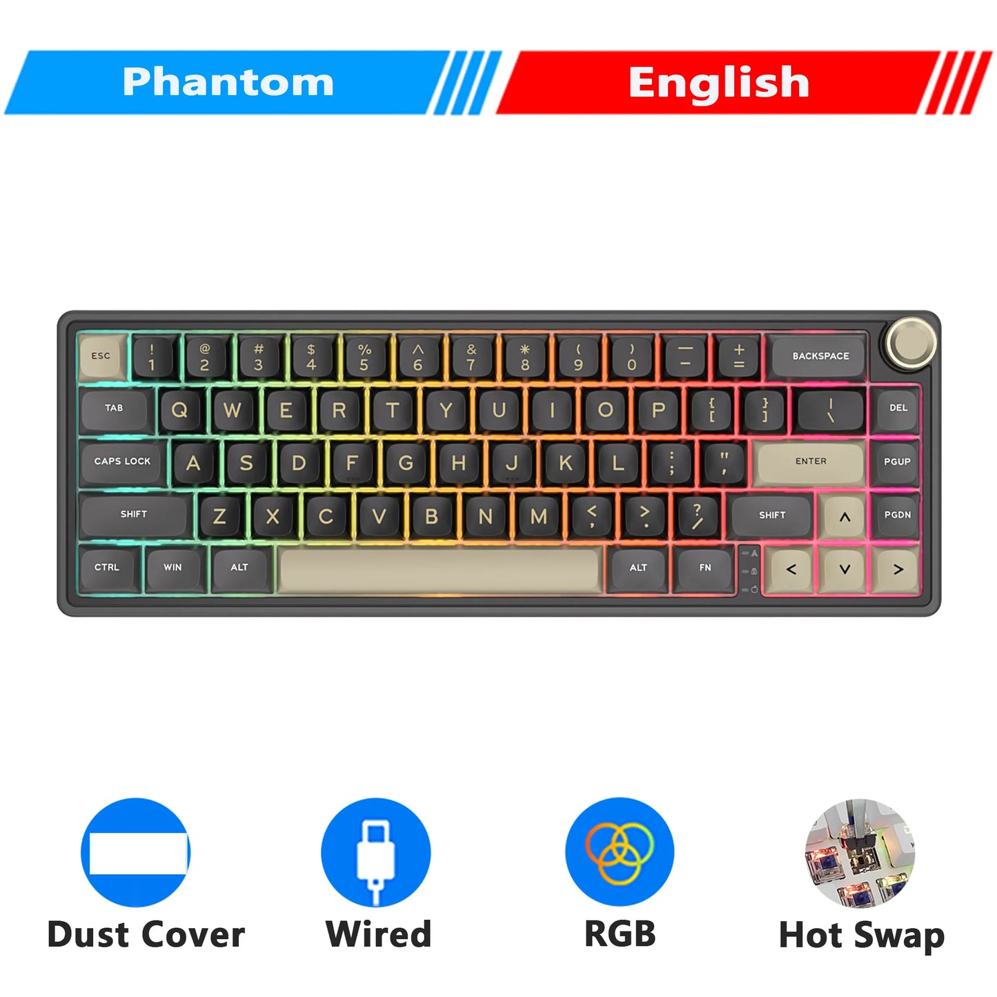 RK Royal Kludge R65 Gasket Wired Mechanical Keyboard 66 Key 65% RGB Backlit Hot-swappable Gamer Keyboard with MDA PBT Keycaps
