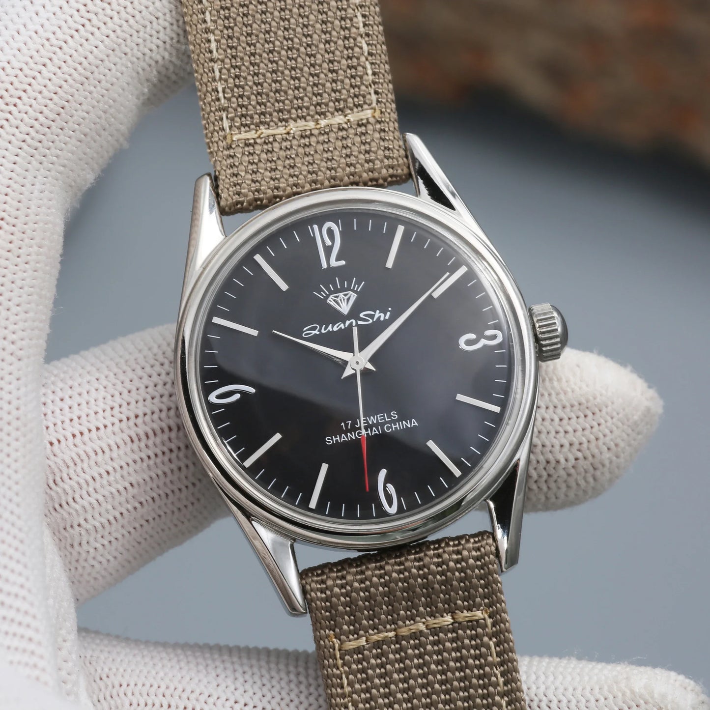 Shanghai Diamond Mechanical Watch Men's Manual Winding Watch 7120 Movement 38MM Stainless Steel Waterproof Men's Gift