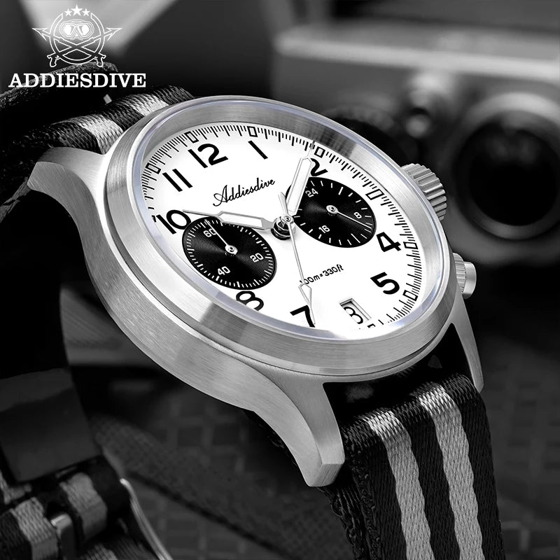 Orologio da uomo ADDIESDIVE 2025 New Panda Eye, retrò di lusso, quarzo VK64, cronografo sportivo, impermeabile 100M, luminoso