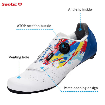 Santic Mens Cycling Shoes 2025 New Glass Fiber Nylon Sole Outdoor Pro Road Racing Shoes Auto-lock Road Riding Bicycle Sneakers