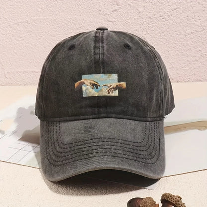 Vintage printed baseball cap, vintage and versatile for both men and women, daily casual and fashionable curved brim hat