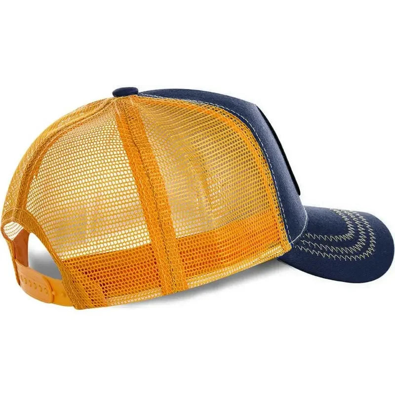 Dragon Ball Son Goku sapka, nyári utazós csúcsos sapka, férfi hímzett hip-hop stílusú napellenzős, állítható trucker hálós sapka
