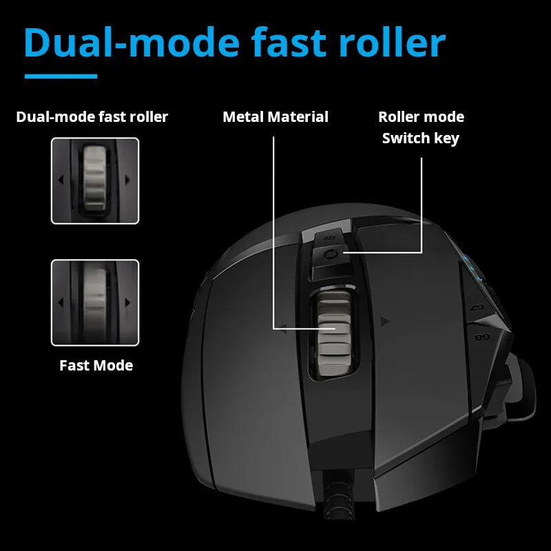 Mouse gaming cablato Logitech G502 HERO per e-sport, mouse meccanico con luce RGB, peso regolabile e macro programmabili per “Chicken Dinner”