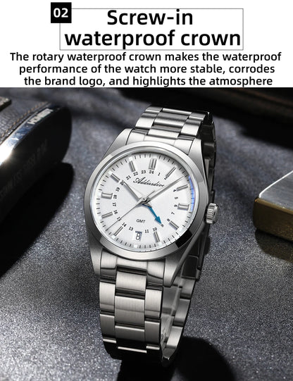 ADDIESDIVE Hot Brand 36mm Luxury GMT Watch Gift for Men 10Bar Waterproof BGW9 Super Luminous 316L Stainless Steel Quartz Watches