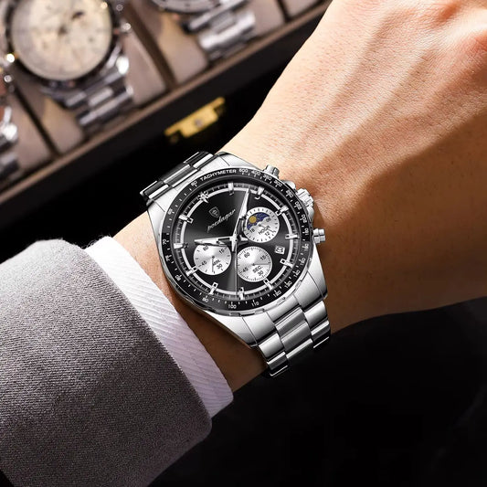 Relógio de luxo para homem POEDAGAR, elegante e estanque, cronógrafo de quartzo com data, estilo clássico e luminoso.