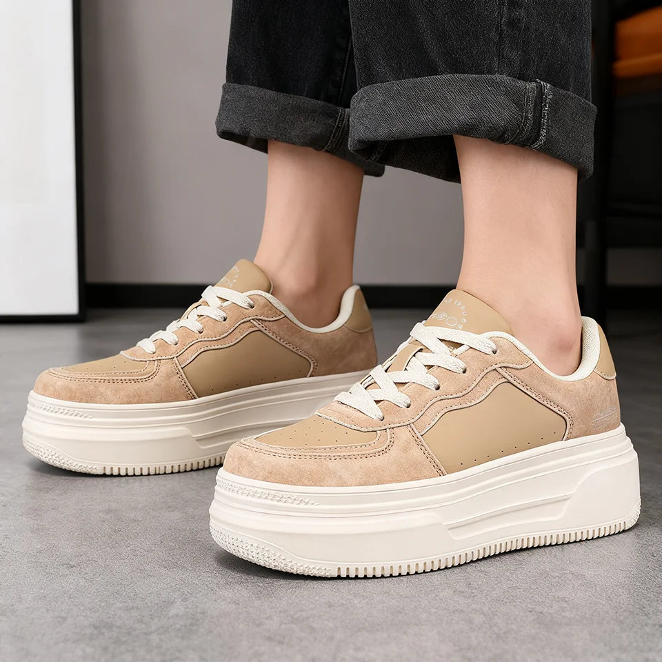 Baasploa Women’s Platform Sneakers Fashion Leather Casual Thick-Soled Shoes for Women Comfort White Skateboarding Shoes Non-Slip