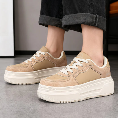 Baasploa Women’s Platform Sneakers Fashion Leather Casual Thick-Soled Shoes for Women Comfort White Skateboarding Shoes Non-Slip