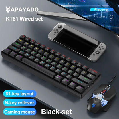 APAYADO K61 Mini Mechanische Tastatur, kabelgebunden, 61 Tasten, Phantom RGB, mechanischer Schalter in Schwarz/Weiß/Rot/Blau für Gaming, 60 % tragbar