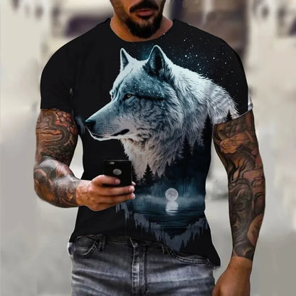 Men's T-Shirts Summer Animal Wolf Pattern 3D Print Tops Tees Summer Women Streetwear Fashion Oversized T Shirt Men Clothing