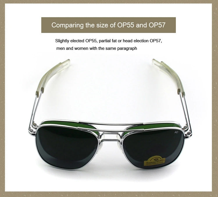 Pilot AO Sunglasses Men Top Quality American Army Military Mirror AGX Tempered Glass Lens Sun Glasses