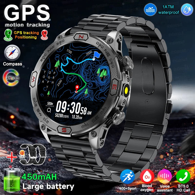 Men's Fashion Outdoor Sport GPS Smart Watch with AMOLED HD Screen, Heart Rate Monitor, and Waterproof Features