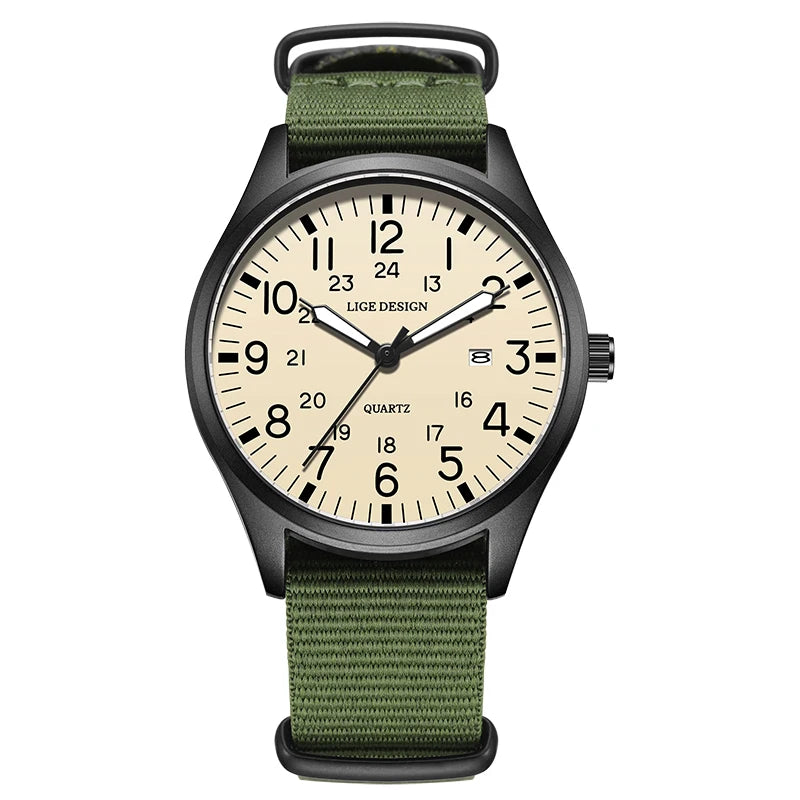 LIGE Lyxiga herrklockor med kvartsverk, datum, nylonarmband, läderarmband, vattentäta, självlysande, militär- och sportklockor för män relogios masculino