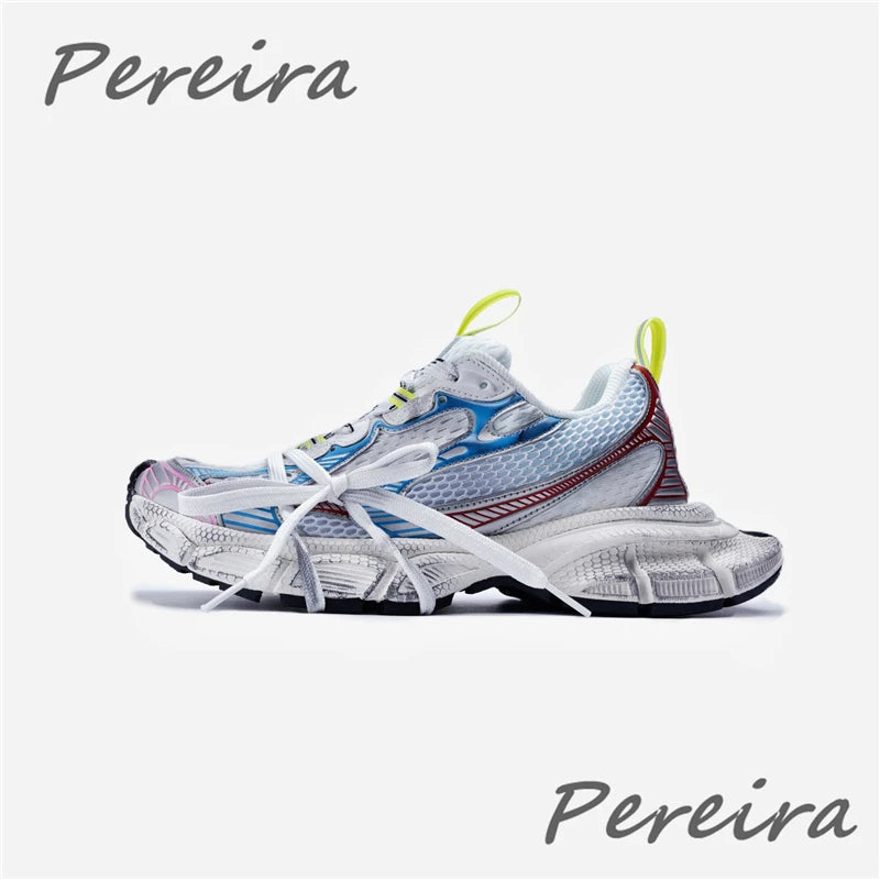 Streetstyle herensneakers met dikke zool, nieuwe gemengde kleuren, vetersluiting, casual koppelschoenen, comfortabel en ademend, voor hardlopen en wandelen