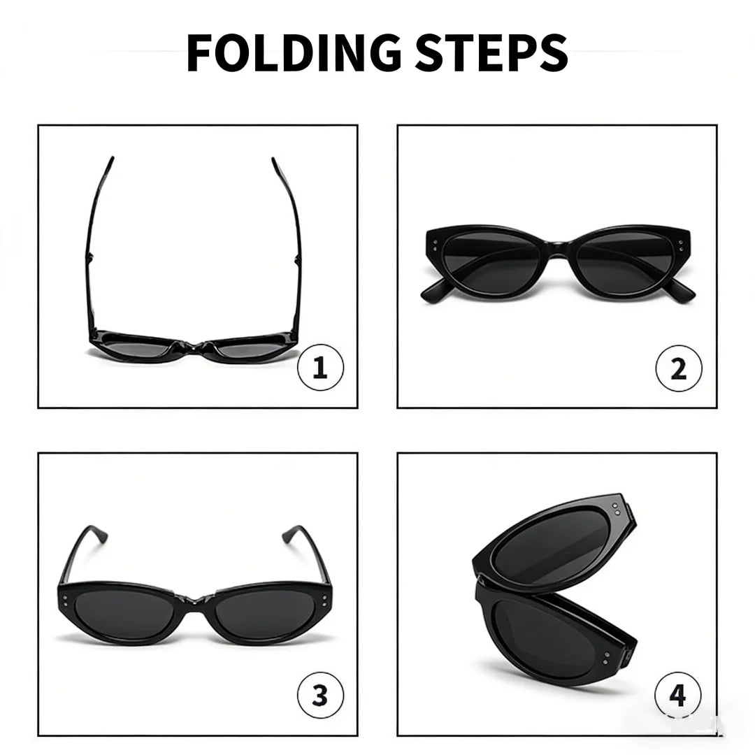 Minimalist Oval Cat-eye Glasses Women's Fashion Outdoor Folding Sunglasses Sun Shading UV Sunscreen Glasses Stylish Accessory