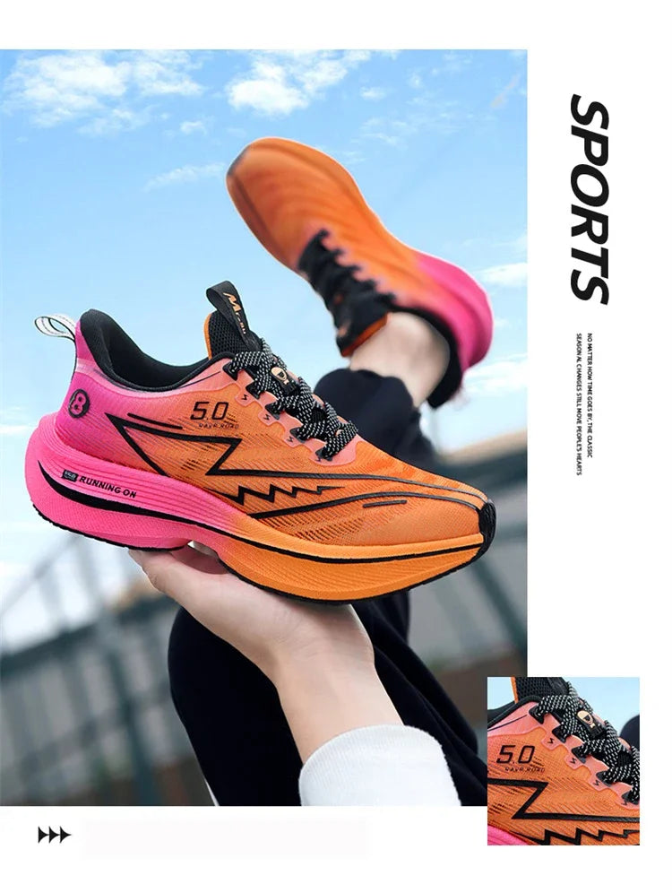 New Men's Carbon Plate Running Shoes Soft Cushion Shock Absorbing Sports Shoes Unisex Lightweight Anti-Slip Training Sneakers