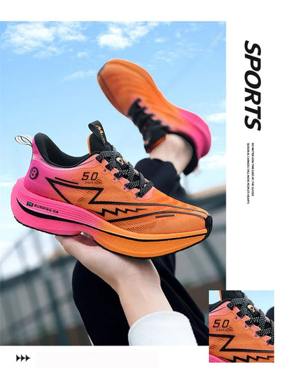 New Men's Carbon Plate Running Shoes Soft Cushion Shock Absorbing Sports Shoes Unisex Lightweight Anti-Slip Training Sneakers