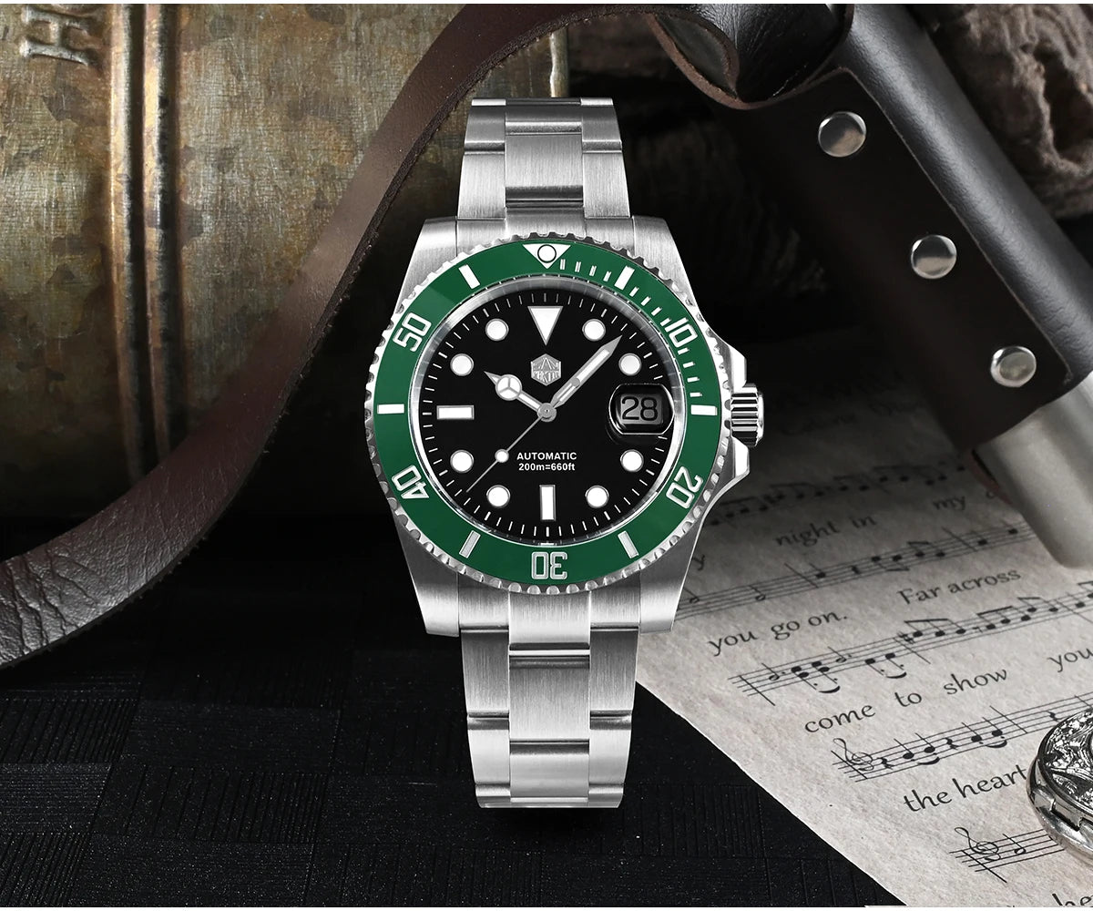 San Martin Watch New Upgraded Sub Men PT5000 ST2130 Automatic Diving Watches with Ceramic Bezel 200m Waterproof Sapphire SN0017G