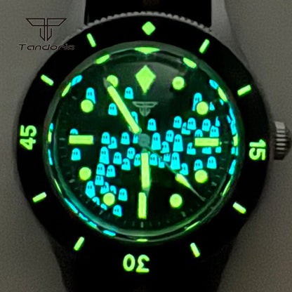 Tandorio Domed Sapphire 40mm Mechanical 50-Fathoms Style Diver Fashion Automatic Men Watch Miyota8215/PT5000 Luminous Ghost Dial