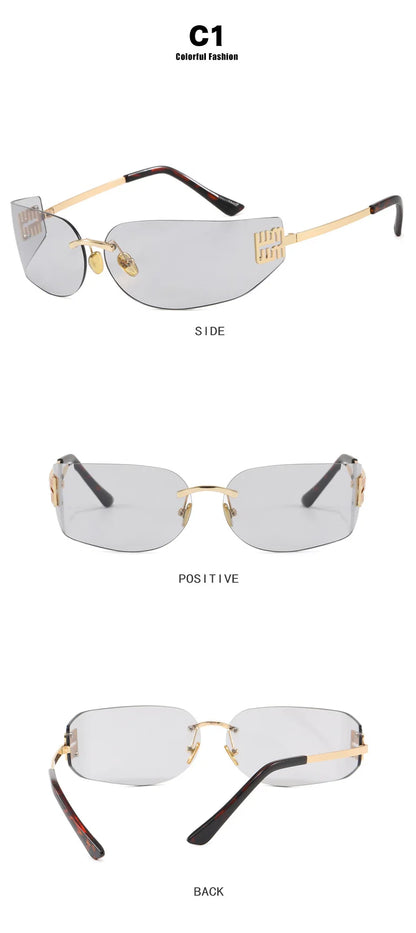 Light Luxury Frameless Curved Metal Sunglasses Personalized Y2k Fashion Women's Sunglasses Outdoor Leisure Vacation Sunglasses