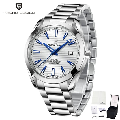 Reloj de lujo para hombre PAGANI DESIGN – Modelo automático mecánico (calibre 8215), de acero inoxidable, hermético, con indicador de fecha y agujas luminiscentes
