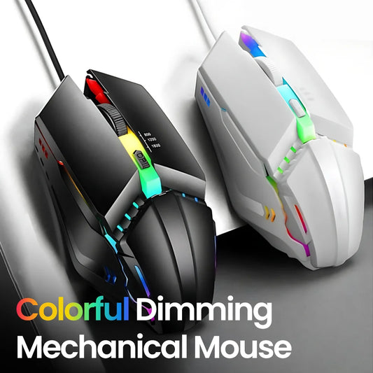 Rato Gaming USB com Fio RGB Retroiluminado e Botão Silenciar, para PC de Secretária, Portátil, Computador, Casa e Escritório, LED Luminoso, 1600DPI