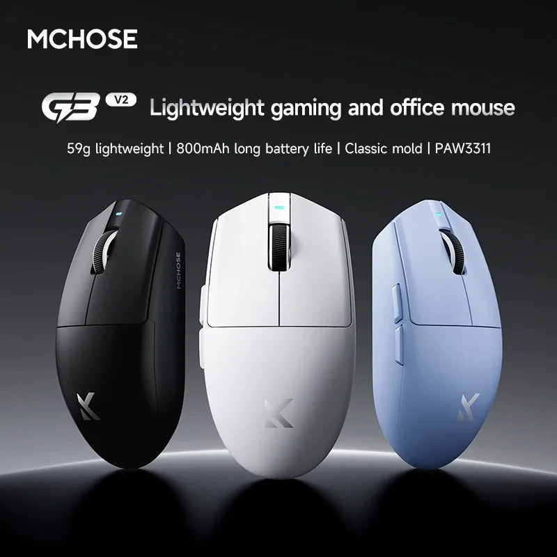 MCHOSE G3 V2 Pro Wireless E-sports Mouse Lightweight Three Mode Bluetooth PAW3395 High Performance 800mAh Game Office 59g Mouse