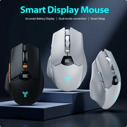 Wireless Bluetooth Mouse with Digital Battery Display, Silent Ergonomic Mouse for PC Laptop Gaming, 2.4G/Bluetooth 5.0