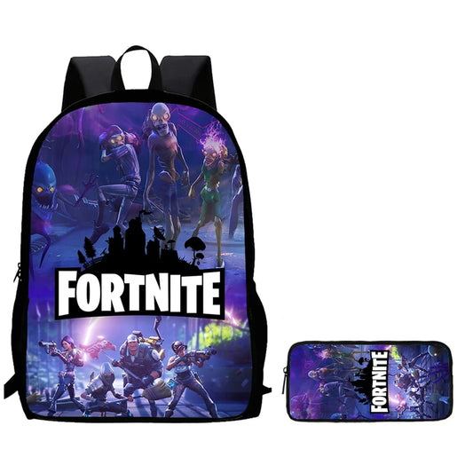 2Pcs Fortnite Kids Backpack Set Pencil Case Lightweight Durable School Bag For Boys Girls 6-9 Years Old Daily School Supplies