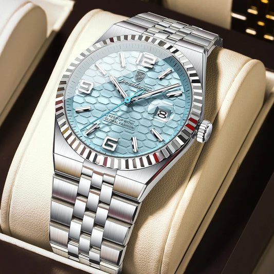 POEDAGAR High Quality Original Men Clock Waterproof Luminous Date Luxury Man Watch Stainless Steel Quartz Men's Watches Male+Box