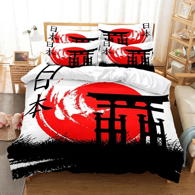 Juego de funda nórdica con pintura de bambú, ropa de cama de estilo chino, conjunto juvenil de lino para cama Queen Size, funda para edredón, ropa de cama de moda