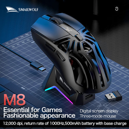 SMAILWOLF M8 Bluetooth wireless mouse, three-mode RGB charging base e-sports gaming mouse, PAW3311 lightweight gaming office