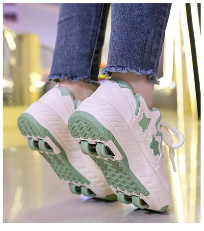 Kids Roller Skate Shoes - Rechargeable Wheels Fashion Color Shiny Birthday for Boys and Girls Two-in-one Casual Shoes