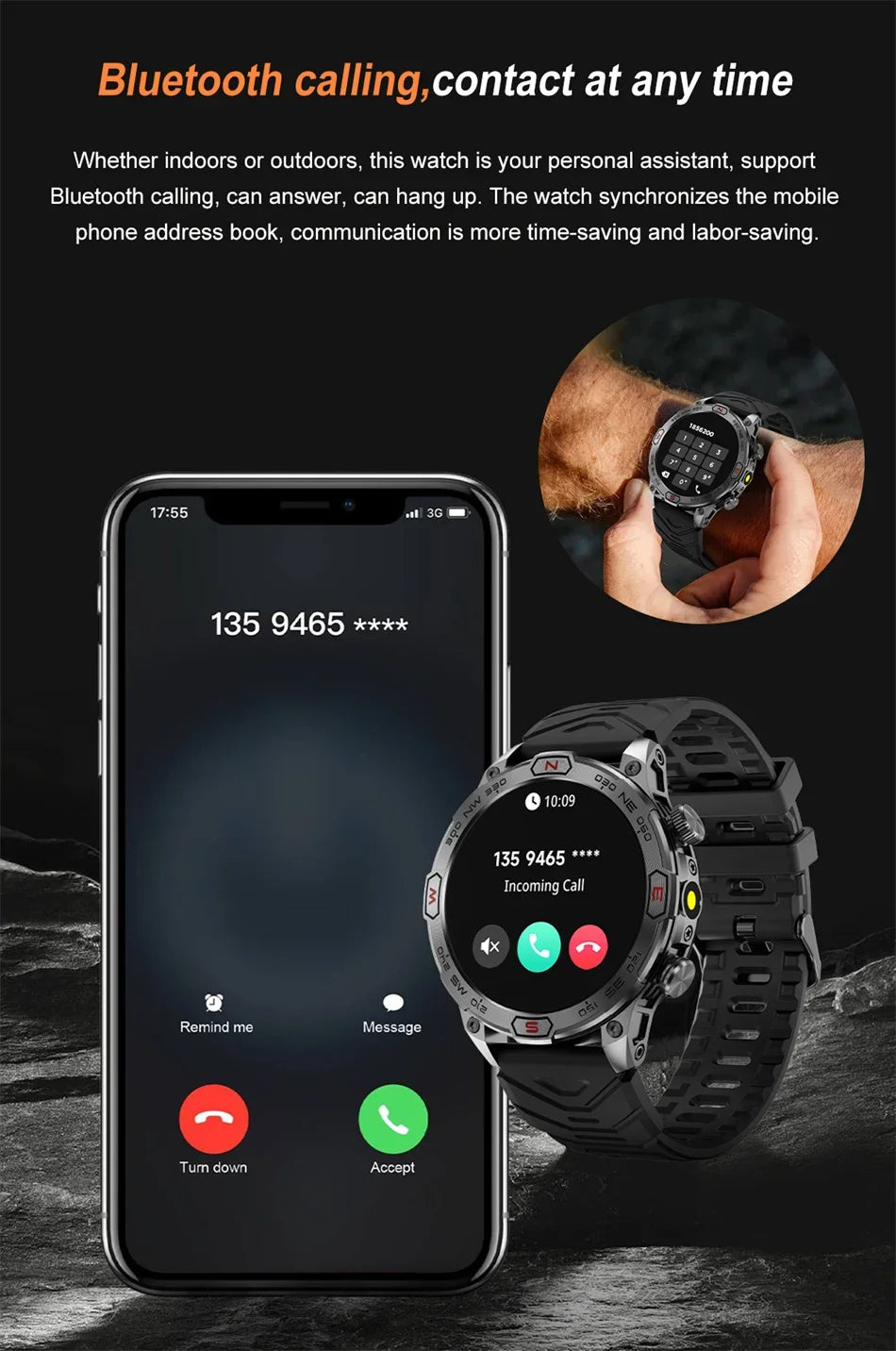 Men's Fashion Outdoor Sport GPS Smart Watch with AMOLED HD Screen, Heart Rate Monitor, and Waterproof Features