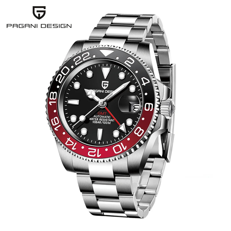 PAGANI DESIGN 40MM GMT Reloj para hombre de lujo con cristal de zafiro AR, reloj mecánico con bisel cerámico, automático, resistente al agua 100M, reloj de regalo