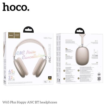 Casque Bluetooth HOCO W65 Plus ANC à réduction de bruit, circum-auriculaire, sans fil, grand écouteur, son Hi-Fi, casque sport avec bouton