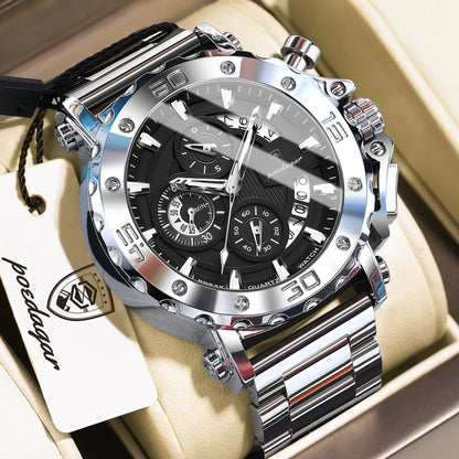Relógio de luxo para homem POEDAGAR, luminoso, estanque, cronógrafo, data, aço inoxidável, quartzo, Reloj